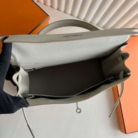 Hermes Kelly Retourne 32 Handmade Bag in Pearl Grey Clemence Leather