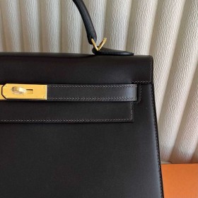 Hermes Kelly Retourne 32cm Handmade Bag in Black Swift Calfskin