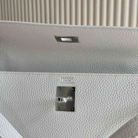 Hermes Kelly Retourne 35 Handmade Bag in White Clemence Leather