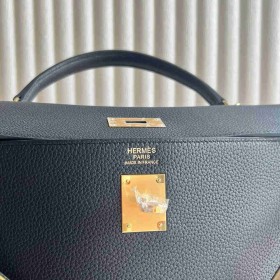 Hermes Kelly Retourne 40 Handmade Bag in Black Clemence Leather