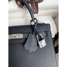 Hermes Kelly Sellier 25 Handmade Bag In Black Epsom Calfskin
