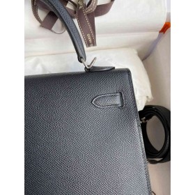 Hermes Kelly Sellier 25 Handmade Bag In Black Epsom Calfskin