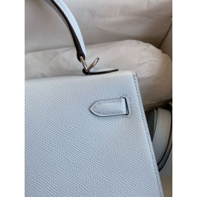 Hermes Kelly Sellier 25 Handmade Bag In Blue Brume Epsom Calfskin