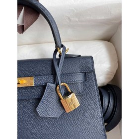 Hermes Kelly Sellier 25 Handmade Bag In Blue Indigo Epsom Calfskin
