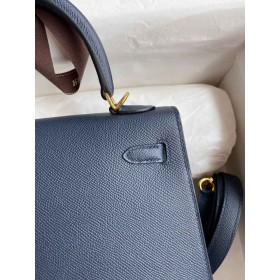 Hermes Kelly Sellier 25 Handmade Bag In Blue Indigo Epsom Calfskin