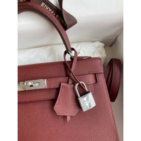 Hermes Kelly Sellier 25 Handmade Bag In Bordeaux Epsom Calfskin