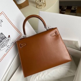 Hermes Kelly Sellier 25 Handmade Bag in Caramel Box Calfskin