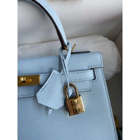 Hermes Kelly Sellier 25 Handmade Bag In Celeste Epsom Calfskin