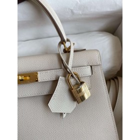 Hermes Kelly Sellier 25 Handmade Bag In Craie Epsom Calfskin