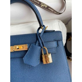 Hermes Kelly Sellier 25 Handmade Bag In Deep Blue Epsom Calfskin