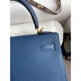 Hermes Kelly Sellier 25 Handmade Bag In Deep Blue Epsom Calfskin