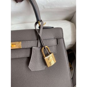 Hermes Kelly Sellier 25 Handmade Bag In Etain Epsom Calfskin