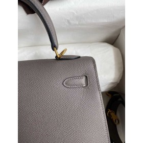 Hermes Kelly Sellier 25 Handmade Bag In Etain Epsom Calfskin