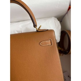 Hermes Kelly Sellier 25 Handmade Bag In Gold Epsom Calfskin