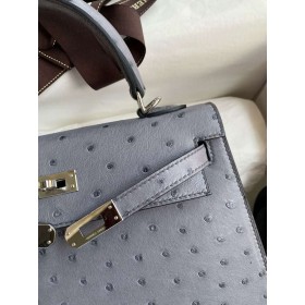 Hermes Kelly Sellier 25 Handmade Bag in Gris Agate Ostrich Leather