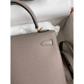 Hermes Kelly Sellier 25 Handmade Bag In Gris Asphalt Epsom Calfskin