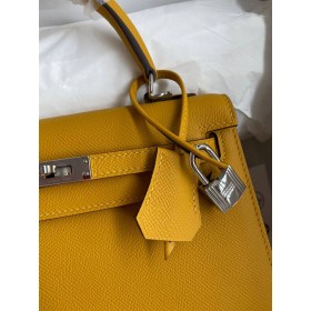 Hermes Kelly Sellier 25 Handmade Bag In Jaune Ambre Epsom Calfskin