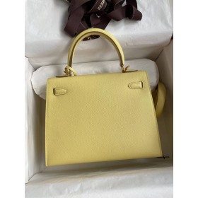 Hermes Kelly Sellier 25 Handmade Bag In Jaune Poussin Epsom Calfskin