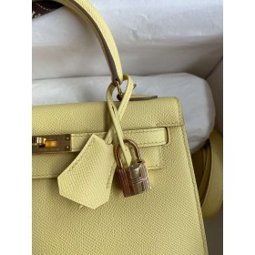 Hermes Kelly Sellier 25 Handmade Bag In Jaune Poussin Epsom Calfskin