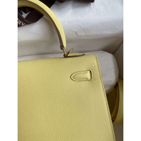 Hermes Kelly Sellier 25 Handmade Bag In Jaune Poussin Epsom Calfskin