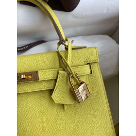 Hermes Kelly Sellier 25 Handmade Bag In Lime Epsom Calfskin