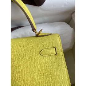 Hermes Kelly Sellier 25 Handmade Bag In Lime Epsom Calfskin
