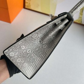 Hermes Kelly Sellier 25 Handmade Bag in Natural Lizard Skin