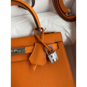 Hermes Kelly Sellier 25 Handmade Bag In Orange Epsom Calfskin