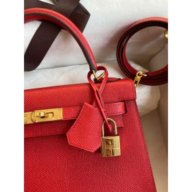 Hermes Kelly Sellier 25 Handmade Bag In Red Epsom Calfskin