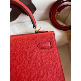 Hermes Kelly Sellier 25 Handmade Bag In Red Epsom Calfskin