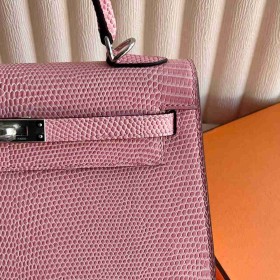 Hermes Kelly Sellier 25 Handmade Bag in Rose Confetti Lizard Leather