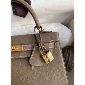 Hermes Kelly Sellier 25 Handmade Bag In Taupe Epsom Calfskin