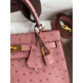 Hermes Kelly Sellier 25 Handmade Bag In Terre Cuite Ostrich Leather