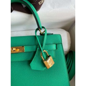 Hermes Kelly Sellier 25 Handmade Bag In Vert Jade Epsom Calfskin