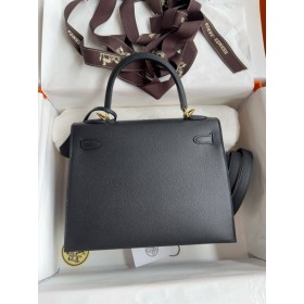 Hermes Kelly Sellier 25 Verso Handmade Bag in Black Epsom Calfskin