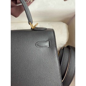 Hermes Kelly Sellier 25 Verso Handmade Bag in Black Epsom Calfskin