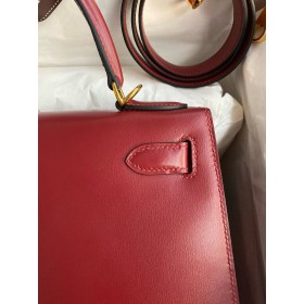Hermes Kelly Sellier 28 Handmade Bag in Bordeaux Box Calfskin