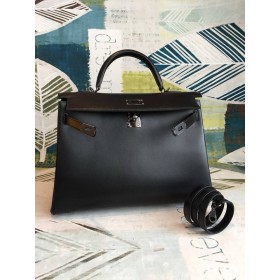 Hermes Kelly Sellier 35 Handmade Bag In Black Box Calfskin