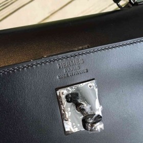 Hermes Kelly Sellier 35 Handmade Bag In Black Box Calfskin