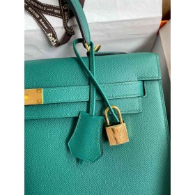 Hermes Kelly Sellier 35 Handmade Bag In Malachite Epsom Calfskin