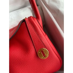 Hermes Lindy 26 Handmade Bag In Red Clemence Leather