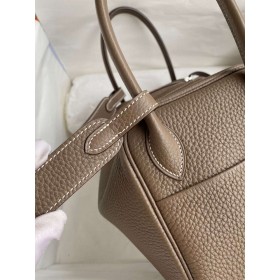 Hermes Lindy 26 Handmade Bag In Taupe Clemence Leather