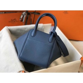 Hermes Lindy 26cm Bag In Blue Agate Clemence Leather PHW