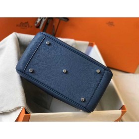 Hermes Lindy 26cm Bag In Blue Agate Clemence Leather PHW