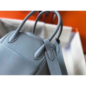 Hermes Lindy 26cm Bag In Blue Lin Clemence Leather PHW