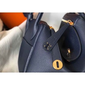Hermes Lindy 26cm Bag In Navy Blue Clemence Leather GHW