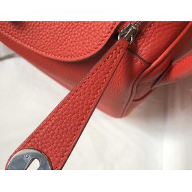 Hermes Lindy 26cm Bag In Red Clemence Leather PHW