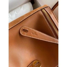 Hermes Lindy 30 Handmade Bag In Gold Doblis Suede Calfskin