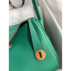 Hermes Lindy 30 Handmade Bag In Malachite Clemence Leather