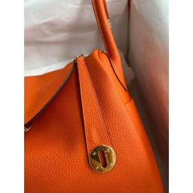 Hermes Lindy 30 Handmade Bag In Orange Clemence Leather